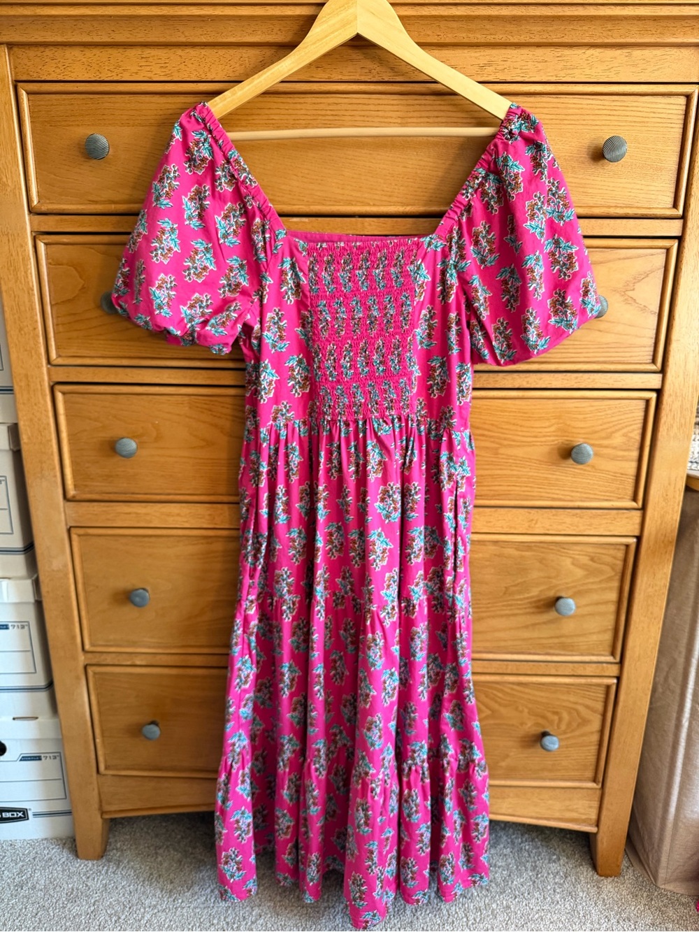 J.Crew Floral Tiered Puff-Sleeve Midi Dress Womens Sz 8 Cottagecore Granny Chic - Picture 2 of 9